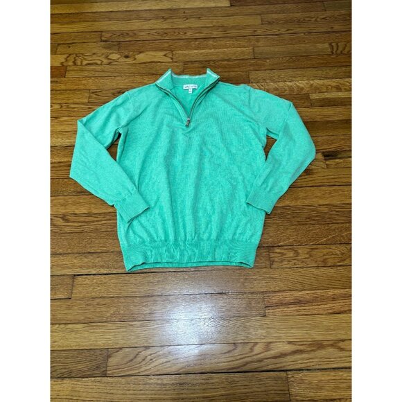 Peter Millar Mens Sweater Size Small Green Soft Cotton Silk 1/4 Zip Pullover - Picture 1 of 7
